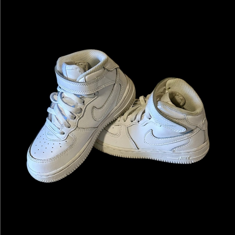 Nike Kids White Air Force High-Top Sneakers with Strap- Size 9